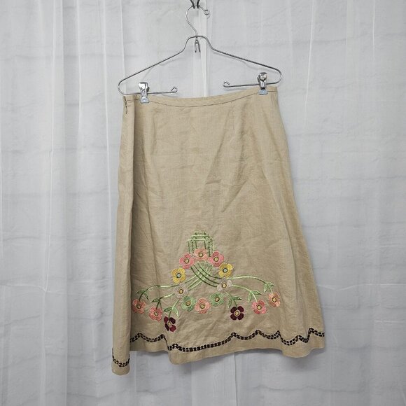 Vintage Ann Taylor Loft Tan Embroidered Boho Skirt A-Line Retro 10 - Picture 5 of 11